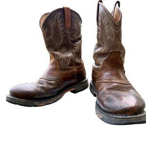 Ariat Waterproof Leather Work Boots Brown Men’s 12 Cowboy Western Slip Resistant